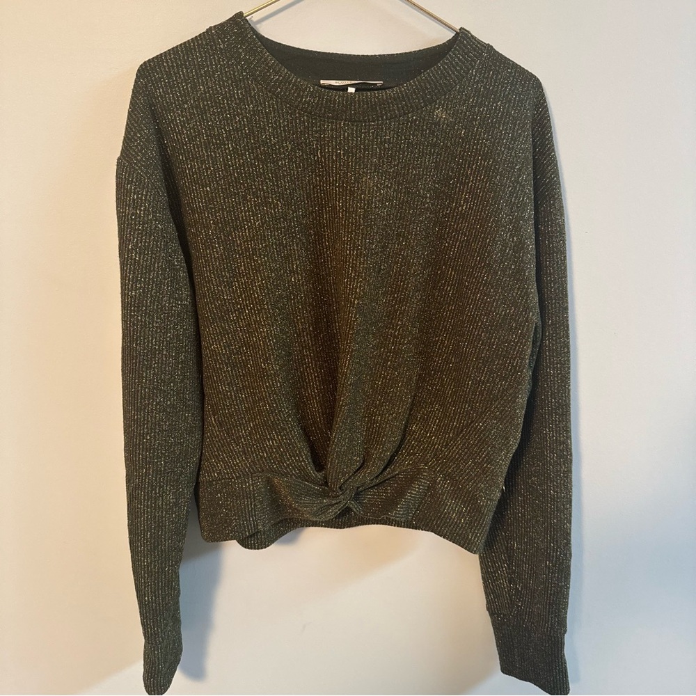 SCOTCH & SODA Women's Cropped Sweater Long Sleeve GREEN & GOLD Size LARGE